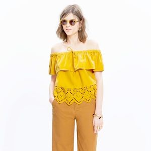 Madewell eyelet balcony off shoulder top mustard